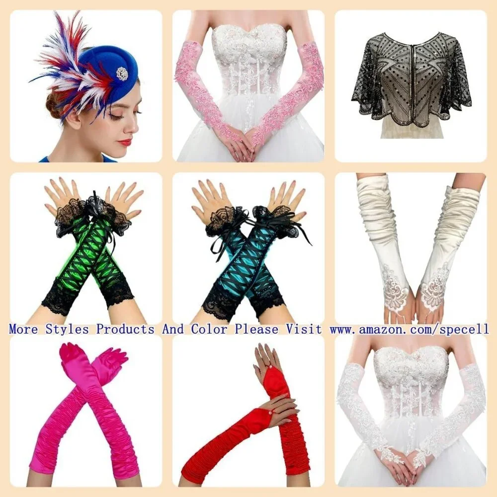 Women's A-Blue Sequins Beads Fingerless Satin Gloves Party Prom Accessories